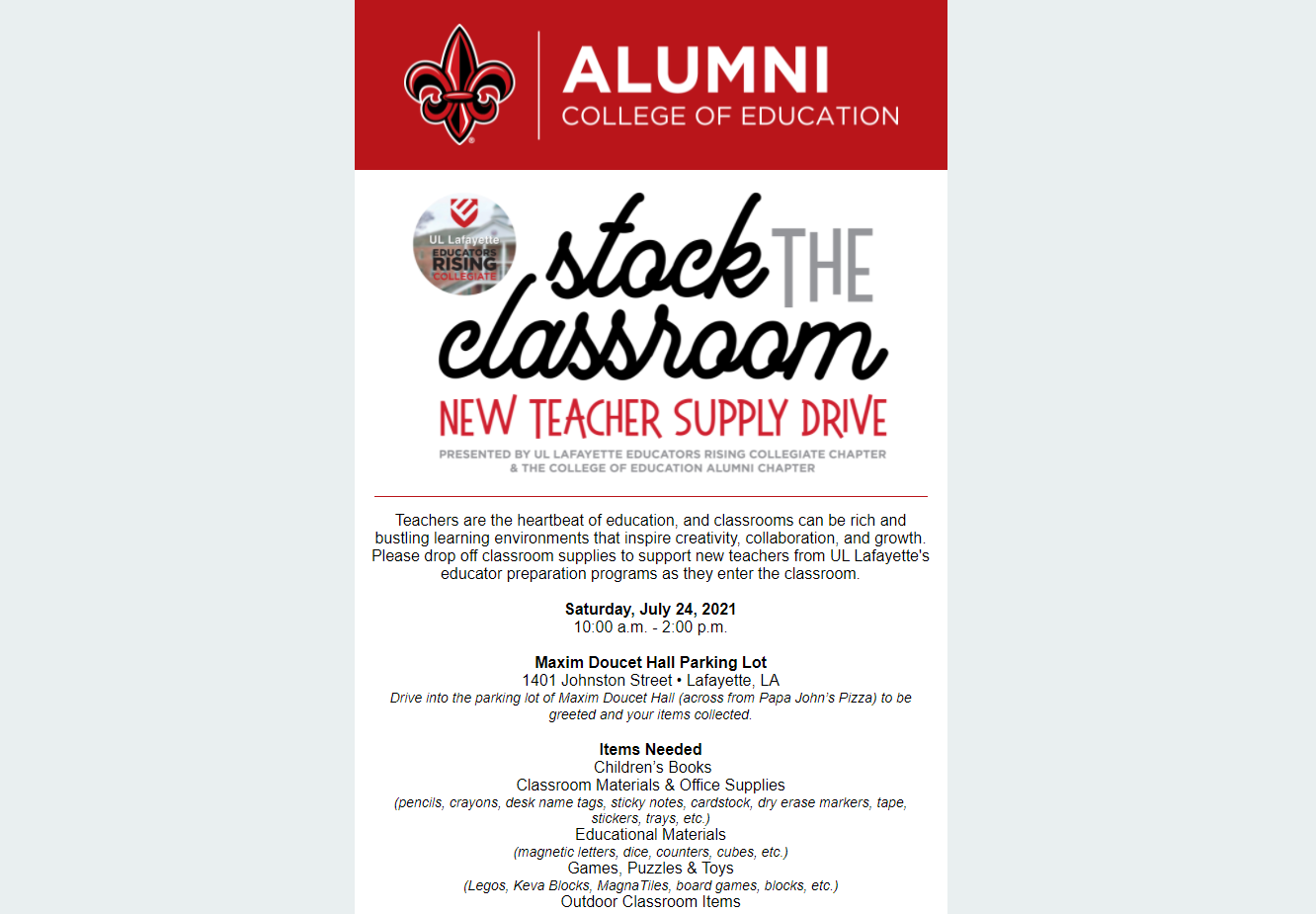 Stock the Classroom supply drive aims to support new teachers from UL Lafayette - Vimarsana News